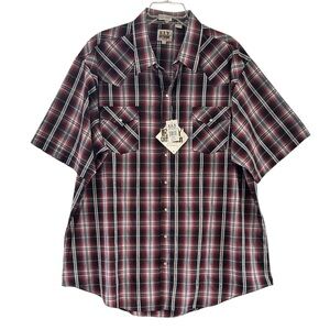 Ely Cattleman Short Sleeve Western Snap Shirt NEW Pearl Snaps 3XLT Wine Plaid